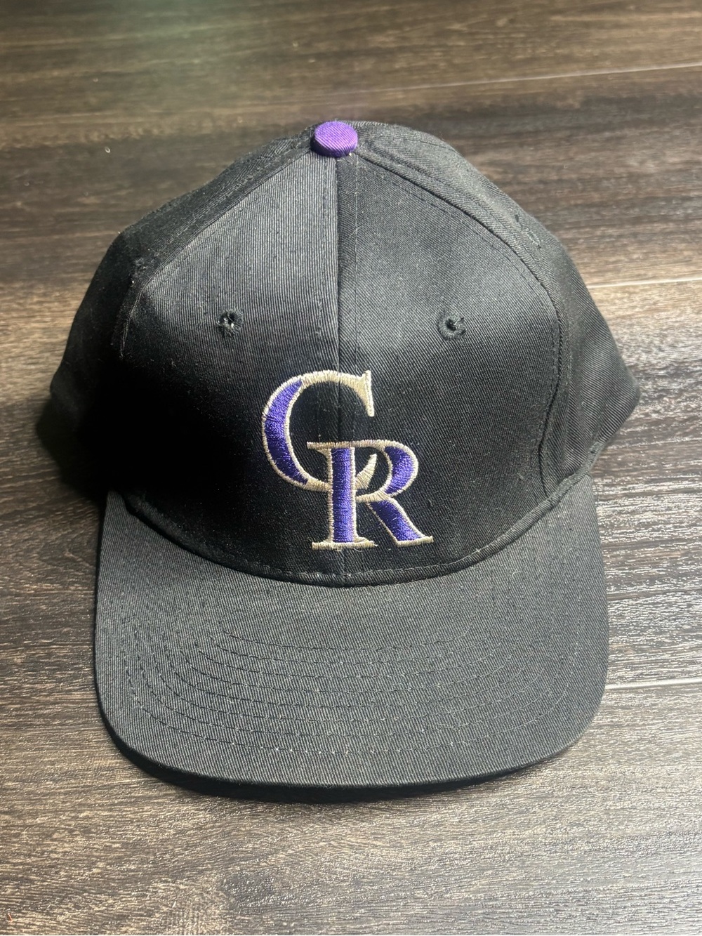 Vintage Colorado Rockies Snapback Hat Cap Black Purple Plain Logo Twill 90s Y2K